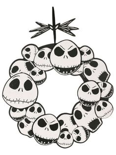 a wreath made out of skulls with a star on top and a cross in the middle