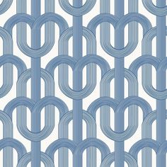 a blue and white wallpaper pattern with circles on the side, in an art deco style