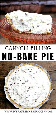 no bake cheesecake pie with text overlay that reads cannoli filling no - bake pie