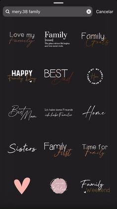 a phone screen with different types of lettering on it