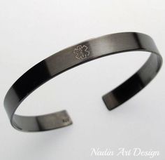 Black Medical Alert Cuff Bracelet - customized Emergency bracelet - Nadin Art Design - Personalized Jewelry Personalized Gold Rings, Emergency Bracelet, Wide Gold Ring, Medical Alert Jewelry, Medical Id Bracelets, Medical Jewelry, Medic Alert Bracelets, Medical Bracelet, Medical Alert