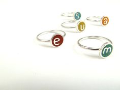 Sterling Silver Initial Ring    Personalized   by maldonadojoyas, $29.00 Handmade Silver Enamel Ring In Sterling Silver, Unique Hand Stamped Sterling Silver Rings, Adjustable Enamel Sterling Silver Ring As Gift, Handmade Sterling Silver Enamel Ring For Anniversary, Adjustable Sterling Silver Enamel Ring Gift, Sterling Silver Enamel Ring Gift, Silver Whimsical Rings For Gifts, Handmade Silver Ring For Birthday, Whimsical Silver Rings For Gift