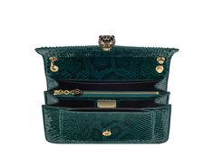 Serpenti Forever Medium Shoulder Bag In Forest Emerald Green Shiny Python Skin With Black Nappa Leather Lining. Captivating Snakehead Press Button Closure In Gold-plated Brass Embellished With Black Enamel Scales, And Black Onyx Eyes. Luxury Green Evening Bag With Removable Pouch, Luxury Green Evening Bag With Detachable Handle, Luxury Green Shoulder Bag Clutch, Forest Emerald Green, Onyx Eyes, Green Python, Bvlgari Serpenti, Python Skin, Metal Tags