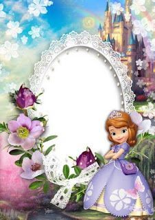 a princess with flowers in her hand and a frame for an image on the side