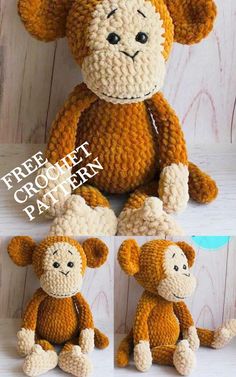 crocheted monkey stuffed animal pattern with instructions to make it's own face