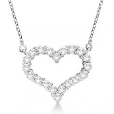 Open Heart Diamond Pendant Necklace 14k White Gold (1.00ct) Heart Shaped Diamond Pendant, Gold Diamond Heart Necklace, Promise Necklace, Open Heart Necklace, Diamond Heart Pendant Necklace, Heart Shaped Pendant Necklace, Wedding Pendant, Heart Necklace Diamond, White Gold Chains