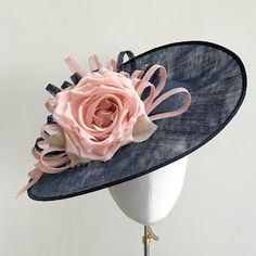 Elegant Rose Hat For Kentucky Derby, Elegant Rose Fascinator For Kentucky Derby, Elegant Rose Party Hat, Elegant Rose Wedding Fascinator, Pink Evening Fascinator, Luxury Pink Fitted Fascinator, Elegant Pink Cloche Fascinator, Elegant Pink Curved Brim Fascinator, Luxury Pink Brimmed Fascinator