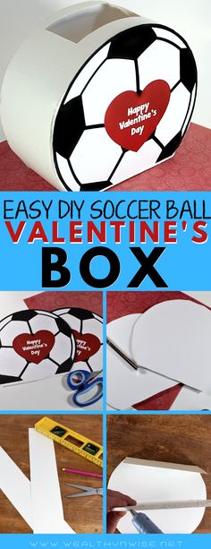 the easy diy soccer ball valentine's box is made with paper and scissors