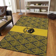 a living room area rug with a cat on it