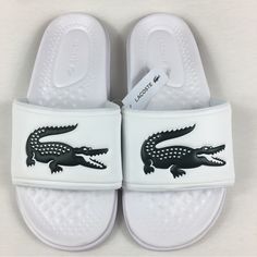 Brand New With Tags Lacoste White Croco Dualiste Slides 0992 Open Toe Strap Sandals Men 11 Casual White Slides With Rubber Sole, Slides For Men, Lacoste Shoes, Bracelet Craft, White Slides, Hype Clothing, Bracelet Craft Diy, Slides Sandals, Bracelet Crafts