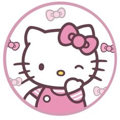 a hello kitty sticker with pink bows on it