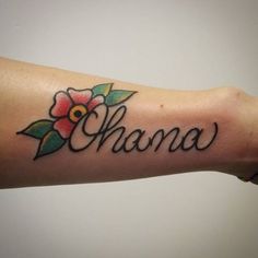 a woman's arm with a tattoo that says, chana on the wrist