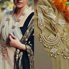 Gold Rodium Polish White and Off White color Necklace in Metal Alloy studded with CZ Diamond, Kundan Gold Plated Jewelry Indian, Jewelry Combo, Sabyasachi Jewelry, Wrap Armband, Bollywood Bridal, Rani Haar, Stone Necklace Set, Sabyasachi Jewellery, Silver Jewellery Indian