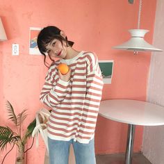 Stripe Style Knitted Sweater – Tomscloth Casual Orange Knit Sweater, Casual Orange Ribbed Sweater, Casual Orange Acrylic Sweater, Harajuku Sweater, Style Knitted Sweater, Korean Style Winter, Y2k Aesthetic Fashion, Yellow Tops, Striped Knitted Sweater