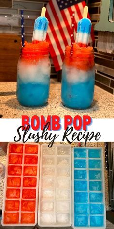 Easy Frozen Bomb Pop Cocktail Fun Frozen Alcoholic Drinks, Bombpop Popsicle Drink, Bomb Pop Drink, Seagrams Escapes, 4th Of July Drinks, Frozen Mixed Drinks, Vacation Drinks, Frozen Drinks Alcohol, Fourth Of July Drinks