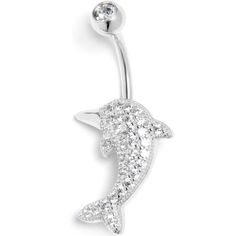 Product DetailsClear CZ Gem Deluxe Dolphin Belly Ring You are going to flip over how sweet this 14 gauge navel ring is. It is made with a 3/8 inch 316L surgical grade stainless steel curved barbell with a 5mm top ball end, which is set with a clear cubic zirconia gem. The bottom end features a dolphin charm curved as though it were leaping through the waves. It is paved with clear cubic zirconia gems for a truly luxurious appearance. You will want to grab this belly piercing jewelry as quick as Cute Belly Rings, Dolphin Charm, Conch Piercing Jewelry, Opal Nose Ring, Daith Piercing Jewelry, Pregnancy Belly Rings, Tragus Piercing Jewelry, Horseshoe Jewelry, Belly Piercing Jewelry