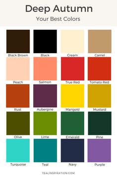 the color chart for deep autumn, which is also available in different colors and sizes