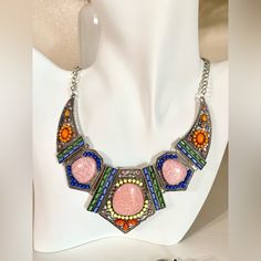 Gorgeous Necklace/Earrings Set With Colored Stones, Pink Stone Has Shimmer In It. Beautiful Boho Earrings. Light Weight And Stunning, Perfect For Any Outfit. Bohemian, 60s, 70s, 80s, Costume Jewelry, Indie, Hippie, Birds, Flower Power, Floral, Dainty, Delicate, Pretty, Spring, Summer, Fall, Dangle, Intricate, Vintage, Antique, Filigree. Jewelry: 3 For $35 Free Shipping - Just Bundle & I'll Offer Ship Same/Next Day, Professional Seller. Multicolor Metal Costume Jewelry, Multicolor Nickel-free Costume Jewelry, Multicolor Metal Necklace Nickel-free, Nickel-free Multicolor Metal Necklaces, Nickel-free Multicolor Metal Necklace, Multicolor Jeweled Sterling Silver Jewelry, Multicolor Jewels Sterling Silver Jewelry, Heart Pendant Necklace Gold, Vintage Gold Necklace