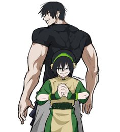 an anime character holding onto another character's arm