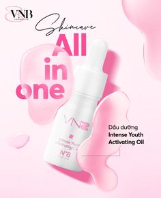 an advertisement for the vn cosmetics brand, featuring pink and white products on a pink background