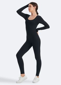 Turn heads with our Open Back Jumpsuit, designed for both comfort and style. Stay chic and cool with a breathable, open back design and soft, stretchy fabric. Perfect for casual outings, special occasions, and anything in between. Relaxed Fit Jumpsuits And Rompers For Athleisure, Relaxed Fit Athleisure Jumpsuits And Rompers, Sleek Stretch Solid Jumpsuits And Rompers, Casual Black Unitard For Summer, Casual Black Summer Unitard, Casual Black Jumpsuits And Rompers For Gym, Versatile Black Stretch Jumpsuits And Rompers, Casual Stretch Solid Color Jumpsuits And Rompers, Casual Long Sleeve Jumpsuits For Gym