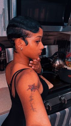 Finger Waves For Black Women Dark Skin, Natural Finger Waves, Waves Styles Short Hair Black Woman, Braids On Pixie Hair Black Women, Short Hair With Earrings, Finger Waves 4c Short Hair, Short Flat Iron Hairstyles Black Women, Finger Wave Pixie Cut, 4c Finger Waves