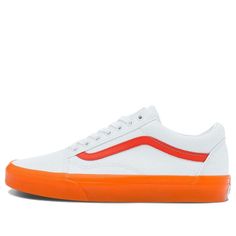 Vans Old Skool Casual Low Top Skate Shoes Small Orange Side Stripe Unisex VN0000SBZ34 Vans White Skate Shoes With Contrast Sole, White Low-top Skate Shoes With Rubber Toe Cap, Vans Sneakers With Rubber Toe Cap, Vans Low-top Sneakers With Rubber Heel Cap, Vans Low-top Sneakers, Vans Sneakers With Rubber Heel Cap And Round Toe, White Vans Synthetic Skate Shoes, Vans Orange Low-top Sneakers, White Synthetic Vans Skate Shoes