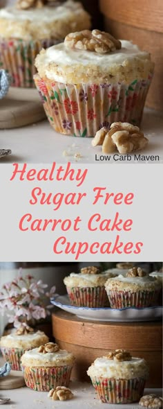 healthy sugar free carrot cake cupcakes with white frosting