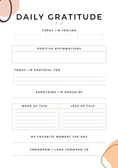 the daily gratitude form is shown in this image