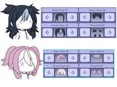 an anime character's hair is shown in two different styles, including pink and blue