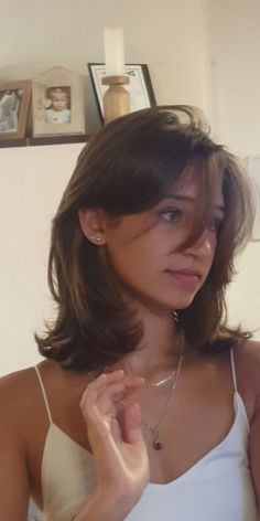 Short Brunette Hair With Layers And Curtain Bangs, Straight Hair Mid Length Haircut, Hair Inspo Shoulder Length Layers, Short Preppy Hair, Shoulder Length Hair Layers Curtain Bangs, Asthetic Haircut Girl, Short Hair On Heart Shaped Face, Shoulder Length Brown Hair With Curtain Bangs, Short Straight Haircuts For Round Faces