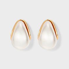 Add a graceful finish to any outfit with these Pearl J-Hoop Earrings from A New Day™. These fashionable earrings feature a chunky J-hoop base in a gold-tone finish adorned with a white faux pearl accent for an elegant look. Made from nickel-free metal to suit all skin types, the lightweight hoop earrings come with post-back closures for a secure fit and are comfortable to wear. A New Day™: Style that goes wherever you do. Chunky Pearl Earrings, Baddie Vibes, Bride Attire, Fashionable Earrings, Pearl Earring Set, Chunky Pearls, Asymmetrical Earrings, Fall 24, Open Hoop Earrings