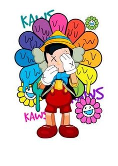 an image of a cartoon character with flowers in his hair and the words kawai's written on it