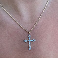 Rope Chain Necklace With Cross Pendant For Gift, Gift Cross Pendant Necklace With Rope Chain, Gift Rope Chain Necklace With Cross Pendant, Yellow Gold Cross Pendant Necklace With Rope Chain, Yellow Gold Necklace With Rope Chain And Cross Pendant, Cross Neckless, Vintage Cross Necklace, Memorable Jewelry, Ornate Cross