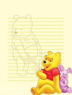 winnie the pooh and piglet sitting next to each other with lines in the background