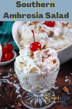 this southern ambrosia salad is loaded with whipped cream and cherries