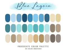 the blue lagoon color palette is shown in shades of brown, green and beiges