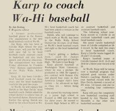 an old newspaper article with the words karp to coach wa - hit baseball