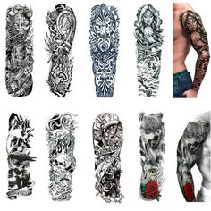 many different types of tattoos and designs on the arm, shoulder, leg and back