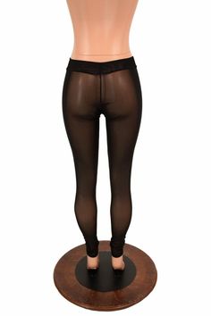 "This item is made to order, please read all the way through the listing before purchasing! These leggings are made of top quality mesh spandex, beware because you can see right through them! They have a mid rise waistband that is narrower and 2\" lower than our high waist leggings. Inseam: 32\" Rise: 9\" If you would like a shorter or longer inseam, please enter it in the notes at checkout! Womens Sizing (See below for instructions on where measurements should be taken) XXS: Bust 29\"-30\" / Wa Fitted Mesh Back Leggings, Fitted Leggings With Mesh Back, High Stretch Sheer Bottoms For Party, Sheer High Stretch Bottoms For Party, Sheer High Stretch Party Bottoms, Black Sheer Stretch Leggings, Sheer Black Full-length Bottoms, Nylon Leggings With Mesh Back, Tight Black Sheer Leggings