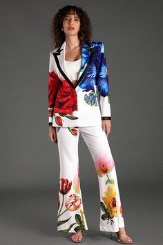 Elegant Floral Print Formal Suits, Elegant Floral Print Suit For Formal Occasions, Elegant Floral Print Suits For Formal Occasions, Elegant Formal Suits With Floral Print, Spring Floral Print Formal Suits, Spring Formal Suit With Floral Print, Formal Floral Print Suits For Spring, Elegant Multicolor Blazer With Notch Lapel, Elegant Formal Blazer With Floral Print