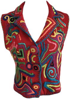 sweet embroidered floral vest bright red cotton nice weight to it18/36 Bust24 length90’s Wardrobe Change, Fashion Journal, Floral Vest, Embroidered Vest, Puff Vest, Floral Vests, Fashion Journals, Embroidered Wool, Cotton Vest