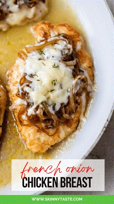 chicken breast with gravy and cheese on top