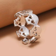 Multiple Skulls With Heart Eyes Silver-Tone Ring Skeleton Ring, Eyes Color, Fashion Rings Silver, Silver Skull Ring, Diamond Evil Eye, Evil Eye Ring, Ring Color, Heart Eyes, Skull Ring