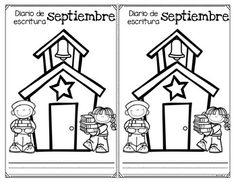 the spanish language book with two pictures of children in front of a church and stars