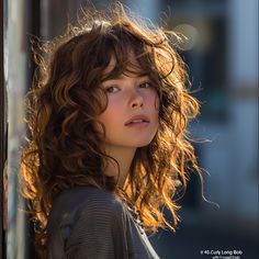 Curly Wavy Hair Fringe, Curly Long Bob Haircut, Curly Hairstyles With Fringe, Long Curly Bob With Bangs, Curly Long Bob With Bangs, Curls With Fringe, Long Bob Curly Hair, Shaggy Curly Hair Medium, Fringe Curly Hair