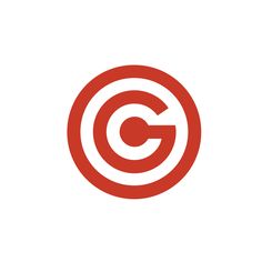 a red and white logo with the letter c in it's center, on a white background