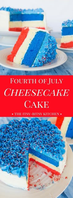 fourth of july cheesecake cake with red, white and blue frosting