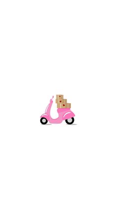 a pink scooter with a cardboard box on it's back, against a white background