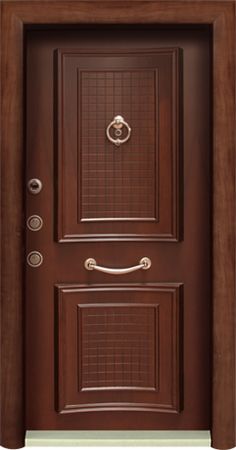 a wooden door with two side panels